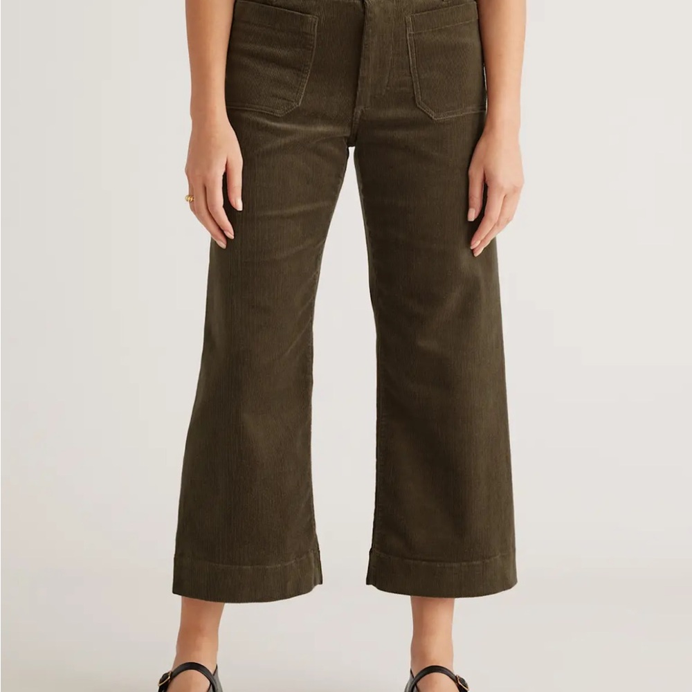 Quince Olive Corduroy Wide-Leg Pants